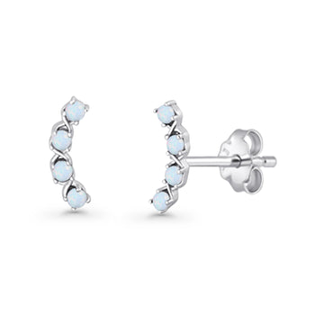 Round Lab Created White Opal Climber Stud Earring 925 Sterling Silver Wholesale